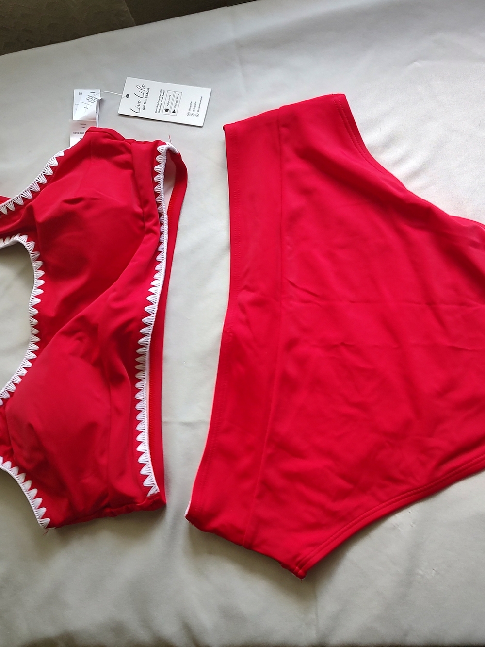 Cupshe Red Bikini Set with White Trim